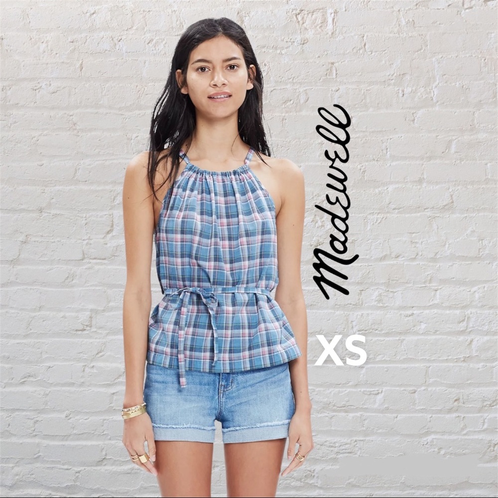 MADEWELL Rivet & Thread Plaid Tie Top.XS